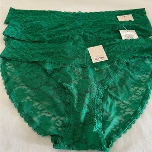 3 NEW Medium Auden Women's Underwear Panties Green Lace Hipster Cut Bikiny Lot